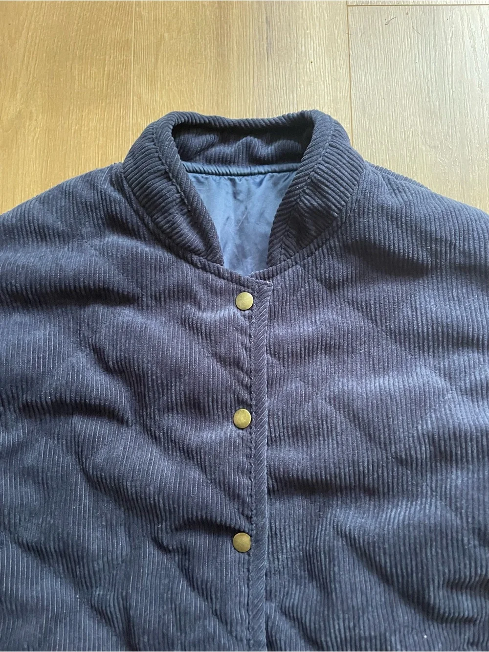 Men’s Quilted Corduroy Bomber Jacket - Navy Size Medium Button Down
